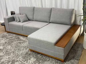 Sofá 3 Lugares 2,55 m Cinza Linho Chaise Maya