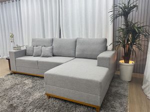 Sofá 3 Lugares 2,50 m Bege Linho Chaise Lays Plus