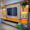 Painel até 70″ + Rack  com 2.97cm Dois Módulos Laterais São Paulo Tauari/Off White Fosco. MONTAGEM GRATIS
