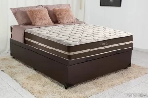 Box Baú Casal Eli Korino Marrom Blindado + Colchão Casal Classic Marrom Molas Superlastic 138x188x64 Anjos