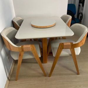 Mesa Pedro 120m com 4 cadeiras Costa Rica Mel/Off White