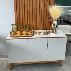 Buffet Ares Lux 3 Portas, Côr Off White/Nature