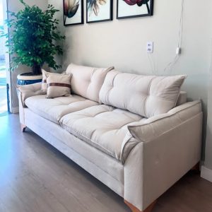 Mesa Redonda Malva 110cm – J SILVA MÓVEIS Cadeiras Pérola Mel Laminado/Linho Bege 1000 – WJ DECOR