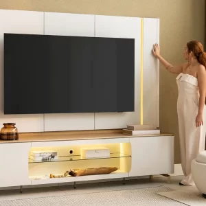 Rack c/ Painel Santorini 2,40m c/ LED Tauarí/Off White Línea Brasil