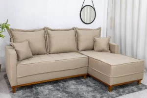 Sofá 3 Lug. Com Chaise Lado Esquerdo Milão Larg. 2.30m Linho BEGE - Molas Ensacada