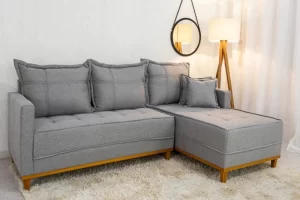 Sofá 3 Lug. Com Chaise Lado Esquerdo Milão Larg. 2.30m Linho Cinza - Molas Ensacada