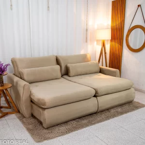 Sofá Retrátil Amaranto Premium 2.30m Veludo Bege ou Cinza - Sem Caixa