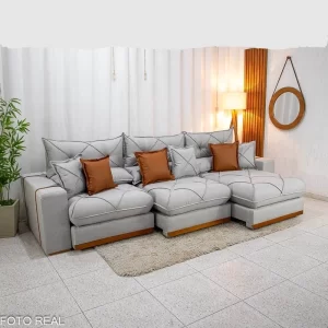 Sofá Retrátil Reclinável Gran Bello 3.20m Linho Cinza - Molas Ensacadas