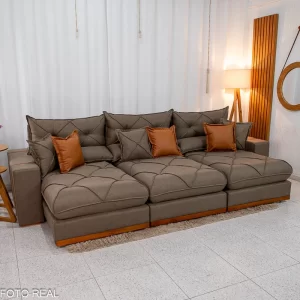 Sofá Retrátil Reclinável Gran Bello 3.20m Linho Marrom 28 - Molas Ensacadas